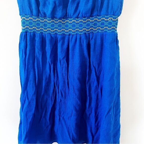 AB Studio Royal Blue Sleeveless Crepe Embroidered Waistband Dress - Picture 3 of 7